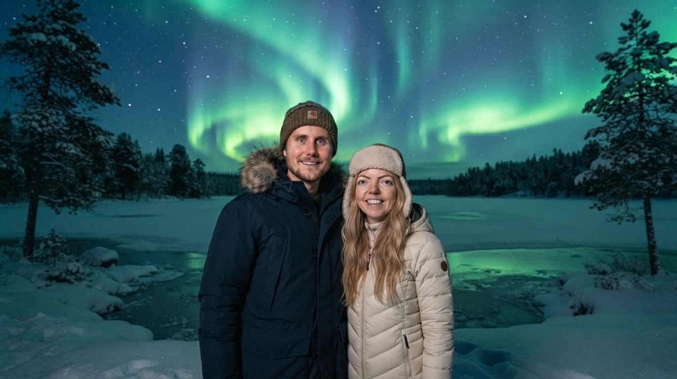 Aurora Borealis over snow